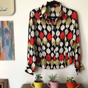 Retro Silk Ladies Button Down Blouse Medium